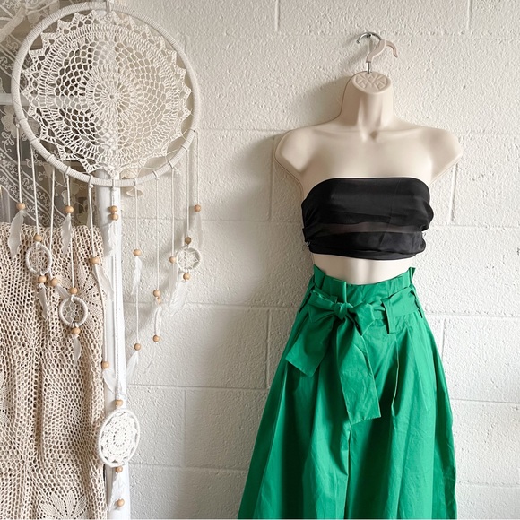 NWT Zara Green Cotton High Waist Belt Wide Leg Pants - Picture 4 of 13